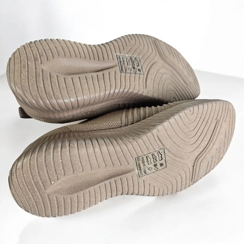 Qupid Triad-01 Dark Taupe Flyknit Slip On Comfort Casual Shoes‎ Women's Size 8